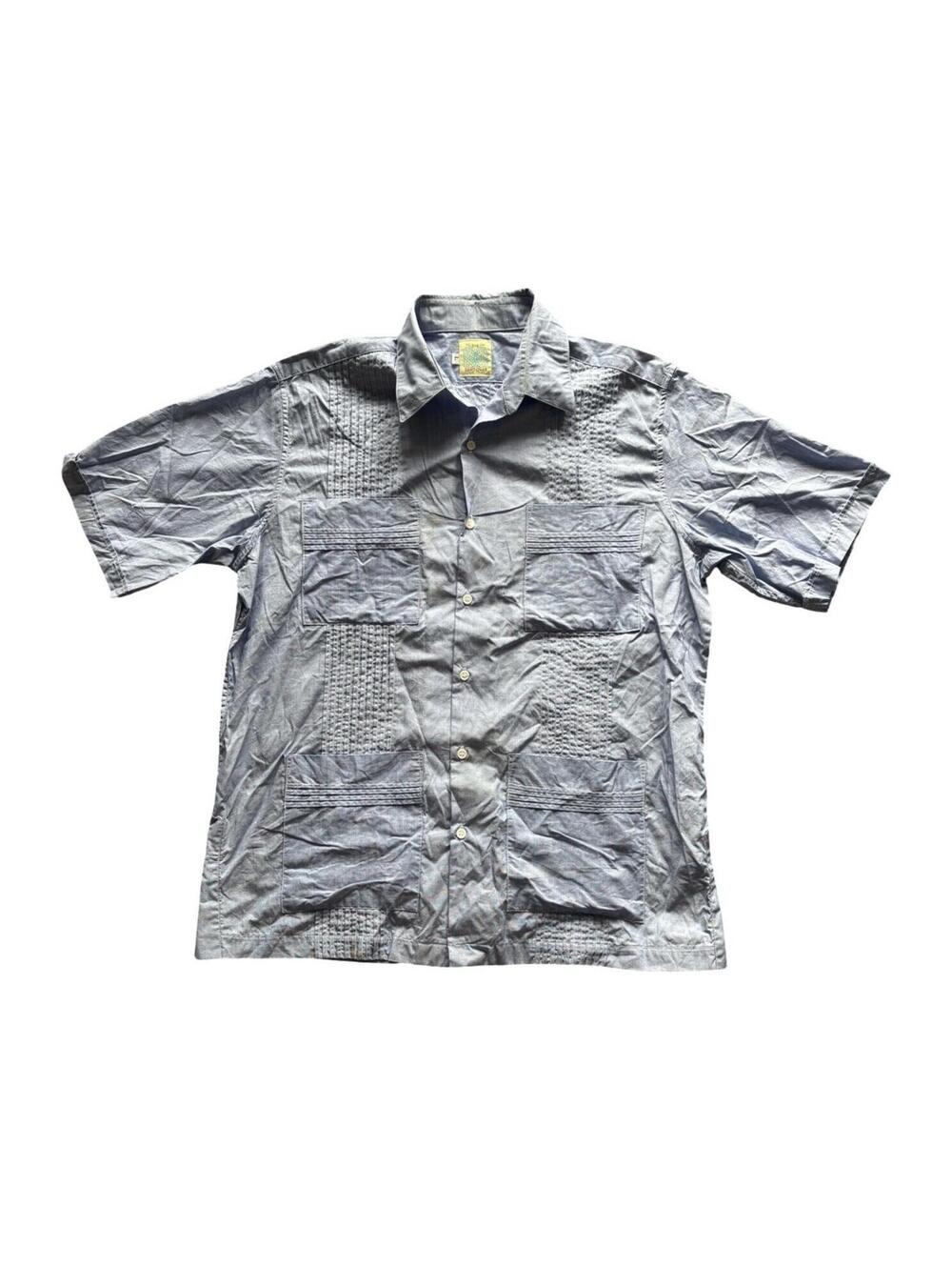 Dos Carolinas Shirt Light Blue Guayabera Short Sleeve Cotton Men's Size Large